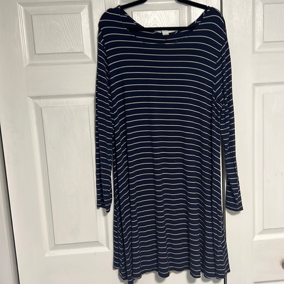 Blue and White Stripe Long Sleeve Shift Dress - Size XXL - Picture 1 of 3